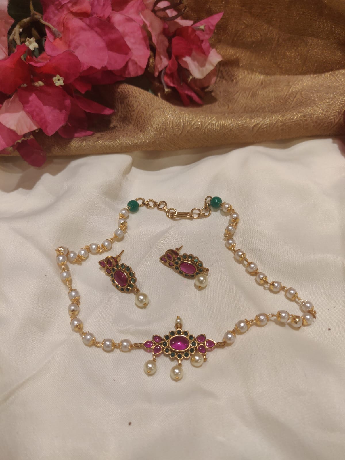 Exquisite Handcrafted Pink Kemp Pendant Pearl Short Necklace