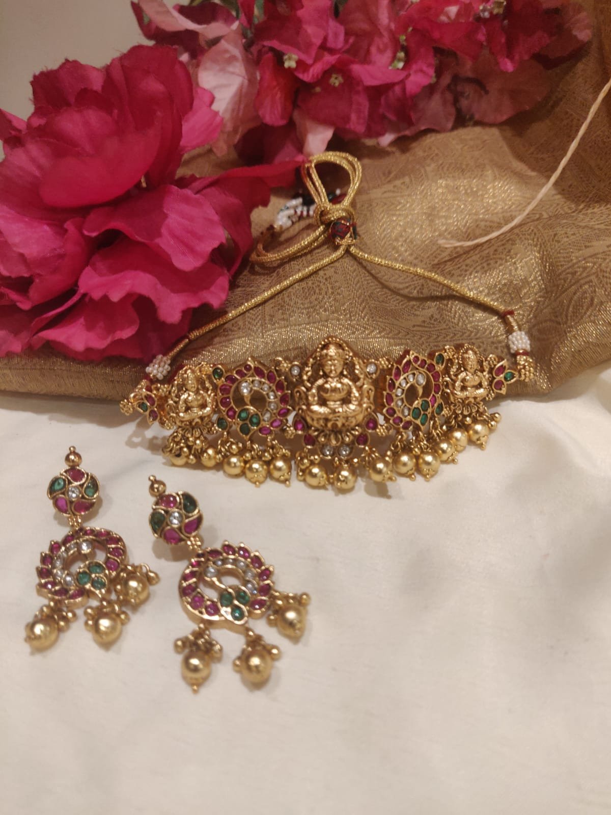 Magnificent Lakshmi Pendant Kemp Art Styled Temple Choker