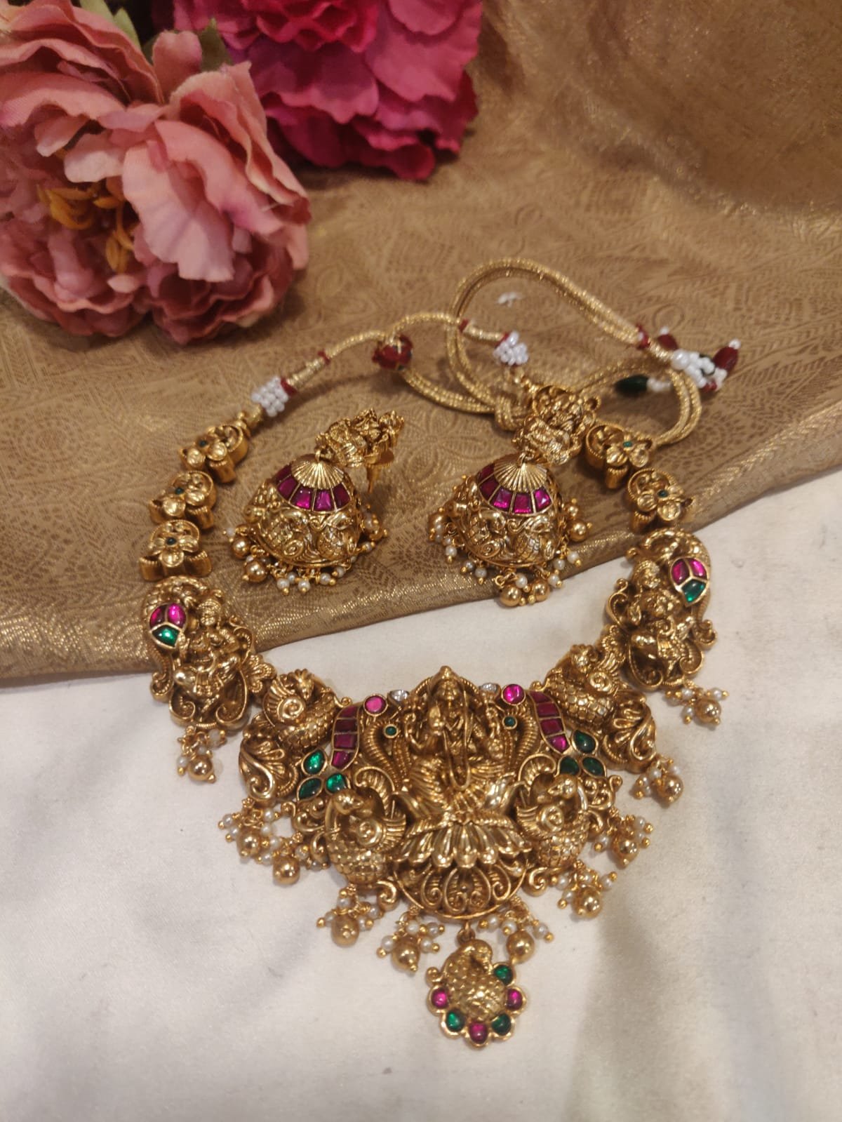 Beautiful Real Kemp Styled Antique Finish Bridal Temple Necklace