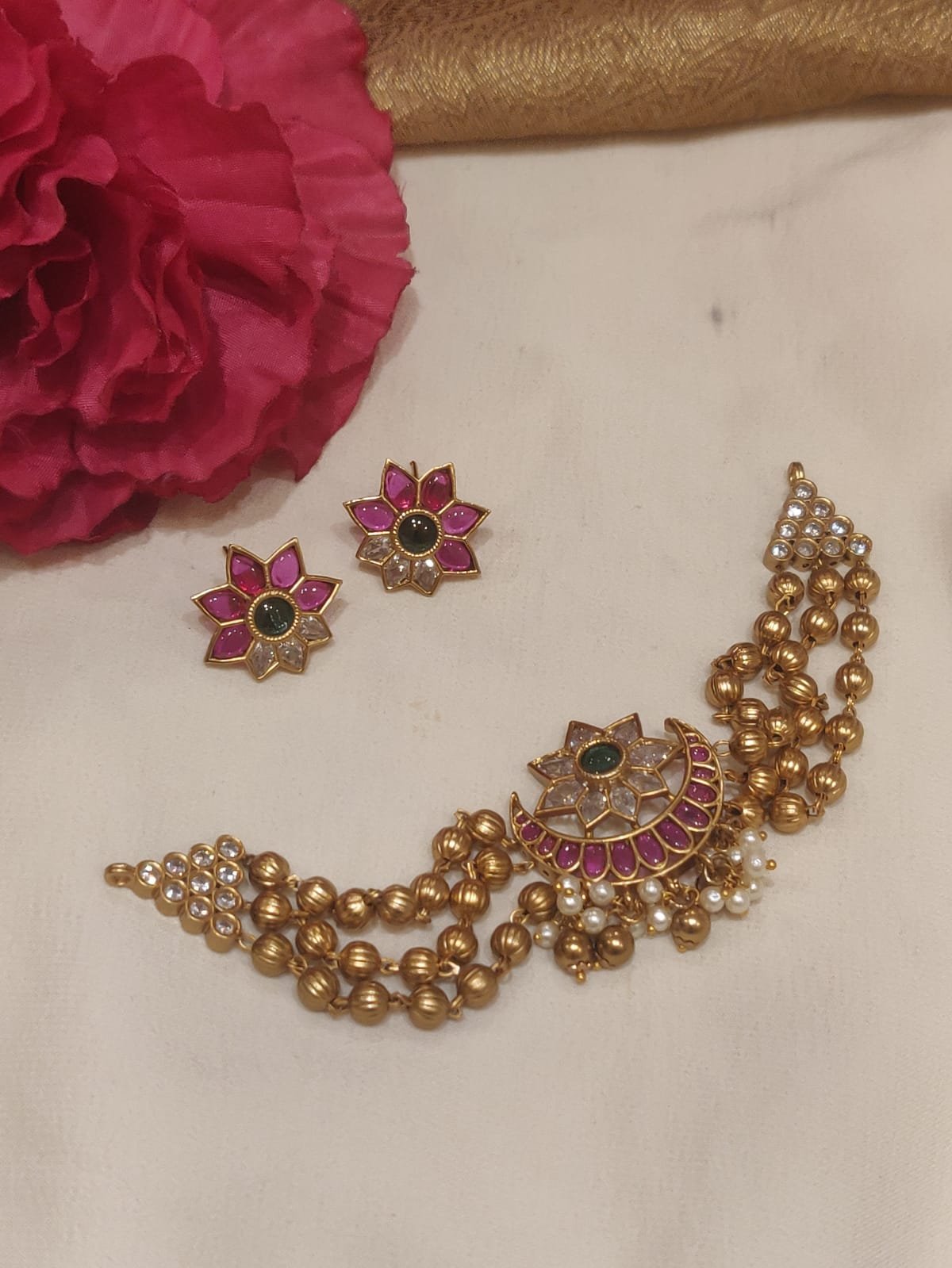 ICONIC Moon Design Gold Beads Handcrafted Choker