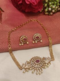 Artisanal Peacock Design Floral Design Choker Chain