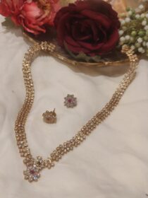 Whimsical Gold Finish Floral Pendant AD Long Necklace