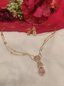 Mesmerizing Floral Design Pink Pendant Chain Layer Necklace