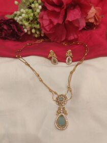 Mesmerizing Floral Design Sky Blue Pendant Chain Layer Necklace