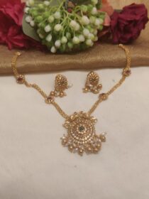 Glamorous Floral And Peacock Design Green AD Short Chain Necklace