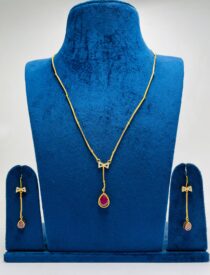 Elegant AD Pendant Red Stone Chain Necklace