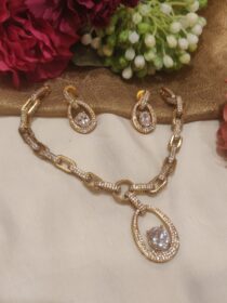 Majestic AD Gold Finish Crystal Pendant Short Necklace