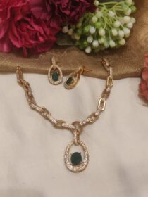 Majestic AD Gold Finish Green Pendant Short Necklace