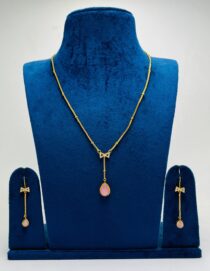 Elegant AD Pendant Pink Stone Chain Necklace