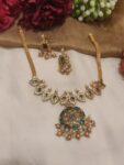 Whimisical Leaf Design Green Stone Pendant Chain Necklace
