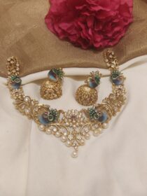 Whimisical Peacock and Floral Design Bridal Short Necklace