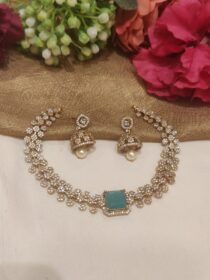 Delicate Floral Design Sky Blue Stone Short Necklace