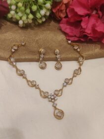 Divine AD Gold Finish Floral Design Short Necklace