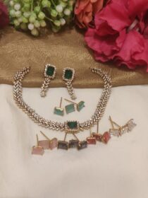 Alluring AD Finish Changeable Stone Short Necklace