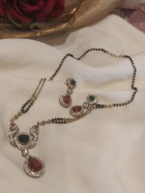 Brilliant Mangalsutra AD Red and Green Stone Pendant