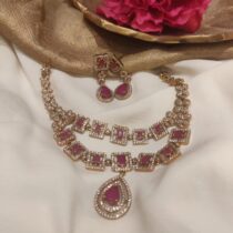 Brilliant Square Red Stone Layer Short Necklace