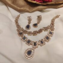 Brilliant Square Blue Stone Layer Short Necklace