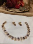 Dazzling Floral Design Purple Stone Short Necklace