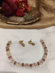 Dazzling Floral Design Red Stone Short Necklace