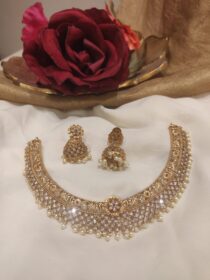 Rare Floral Design AD Gold Finish Choker Necklace