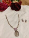 Precious AD Stone Pink Pendant Short Necklace