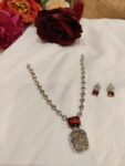 Precious AD Stone Red Pendant Short Necklace