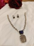 Precious AD Stone Dark Blue Pendant Short Necklace