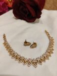 Unique AD Gold Finish Leaf Design Short Necklace