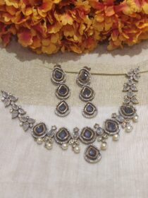 Regal Anti Finish Purple Kundal Stone Short Necklace