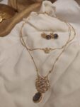 Elegant Floral Design Purple AD Stone Layer Chain Necklace
