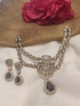 Sparkling Antique Purple Stone Styled Layer CZ Necklace