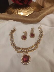 Majestic AD Stone Red Pendant Layer Short Necklace