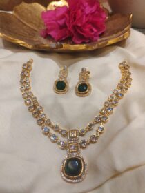 Majestic AD Stone Green Pendant Layer Short Necklace