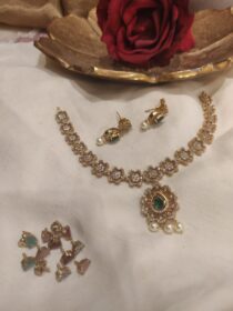 Captivating Floral AD Peadant Changeable Stone Short Necklace