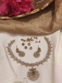 Elegant AD Finish Changeable Stone Short Necklace