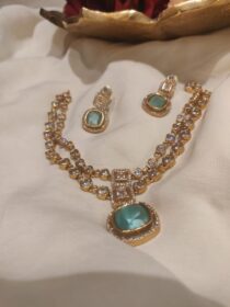 Majestic AD Stone Sky Blue Pendant Layer Short Necklace