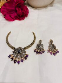 Alluring Purple Beads & Stone Styled Antique Hasli Necklace
