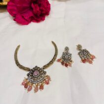 Alluring Pink Beads & Stone Styled Antique Hasli Necklace