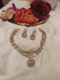 Majestic AD Stone Pink Pendant Layer Short Necklace
