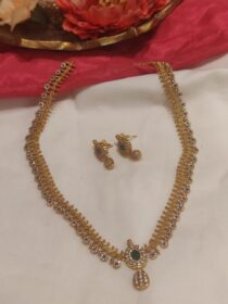 Beautiful Handcrafted Floral Design Green Fitted Gold Plated Long Necklace
