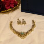 Brilliant Kundan Sky Blue AD Stone Pearl Short Necklace