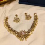 Brilliant Kundan Pink AD Stone Pearl Short Necklace