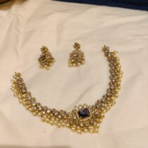 Brilliant Kundan Purple AD Stone Pearl Short Necklace
