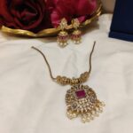 Beautiful Styled Antique Red Stone Finish Rope Necklace
