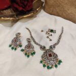 Majestic Antique Finish  Green Beads Changeable AD Short Necklace