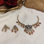 Refined AD Peacock Pink Beads Short Necklace