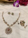 Whimisical Floral Design AD Changeable Stone  Short Necklace