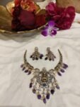 Precious Lakshmi Pendent Anti Finish Purple Beads Short Necklace