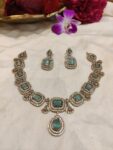 Sparkling Anti Finish Sky Blue Stone AD Short Necklace