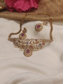Timeless AD Peacock Choker Red AD Stone